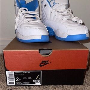 Nike Kids' Air Jordan 12 Retro White and Blue Sneakers